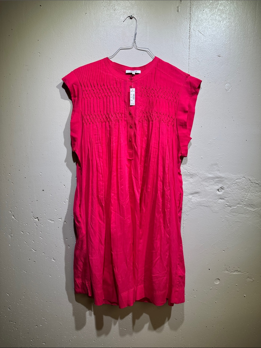 Madewell Fuchsia Smocked Short-Sleeve Dress